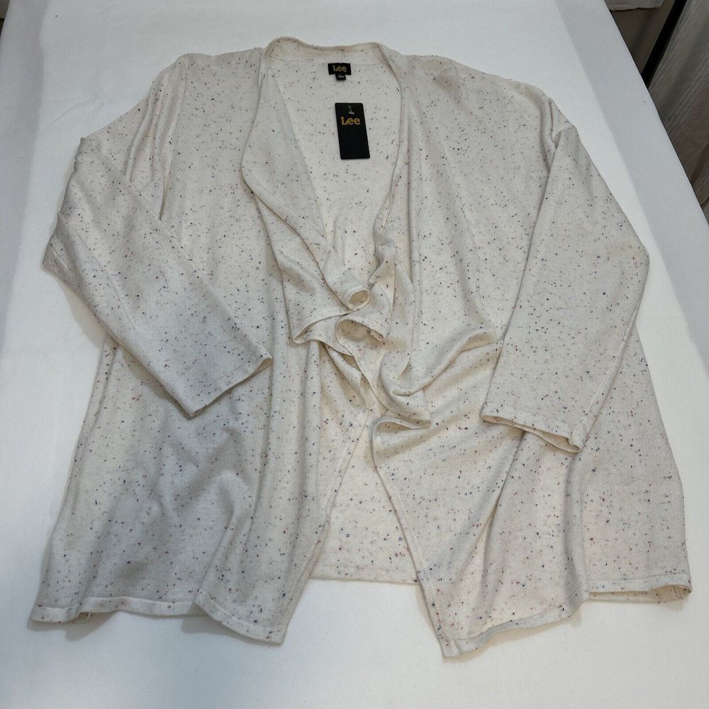 Lee Women's Long Cardigan Sweater Size XL‎ Ivory Confetti Color New SKU 1201